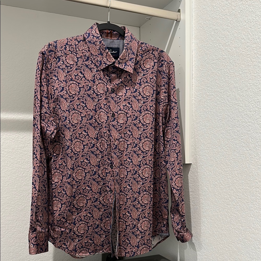 Robert Graham Blue and Pink Casual Button Down Shirt with Paisley Design